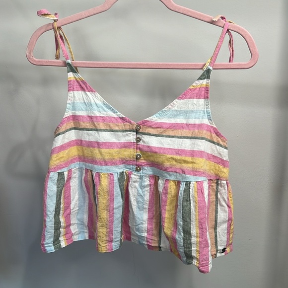ROXY Pink‎ Orange White Sherbet Striped Spaghetti Strap Tank Top Size M - Picture 3 of 3